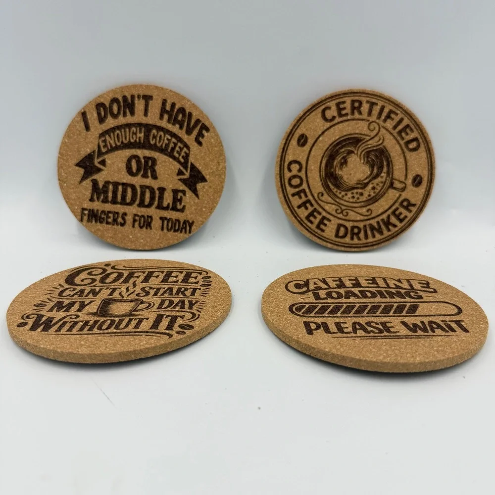 Coffee Lover Cork Coaster Set 4 Funny Coffee Quotes Barista Gift Engraved